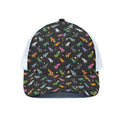 Pixel Spaceships Pattern Print White Mesh Trucker Hat
