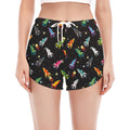 Pixel Spaceships Pattern Print Women's Split Running Shorts