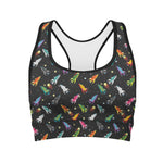 Pixel Spaceships Pattern Print Women's Sports Bra