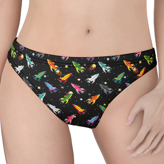 Pixel Spaceships Pattern Print Women's Thong
