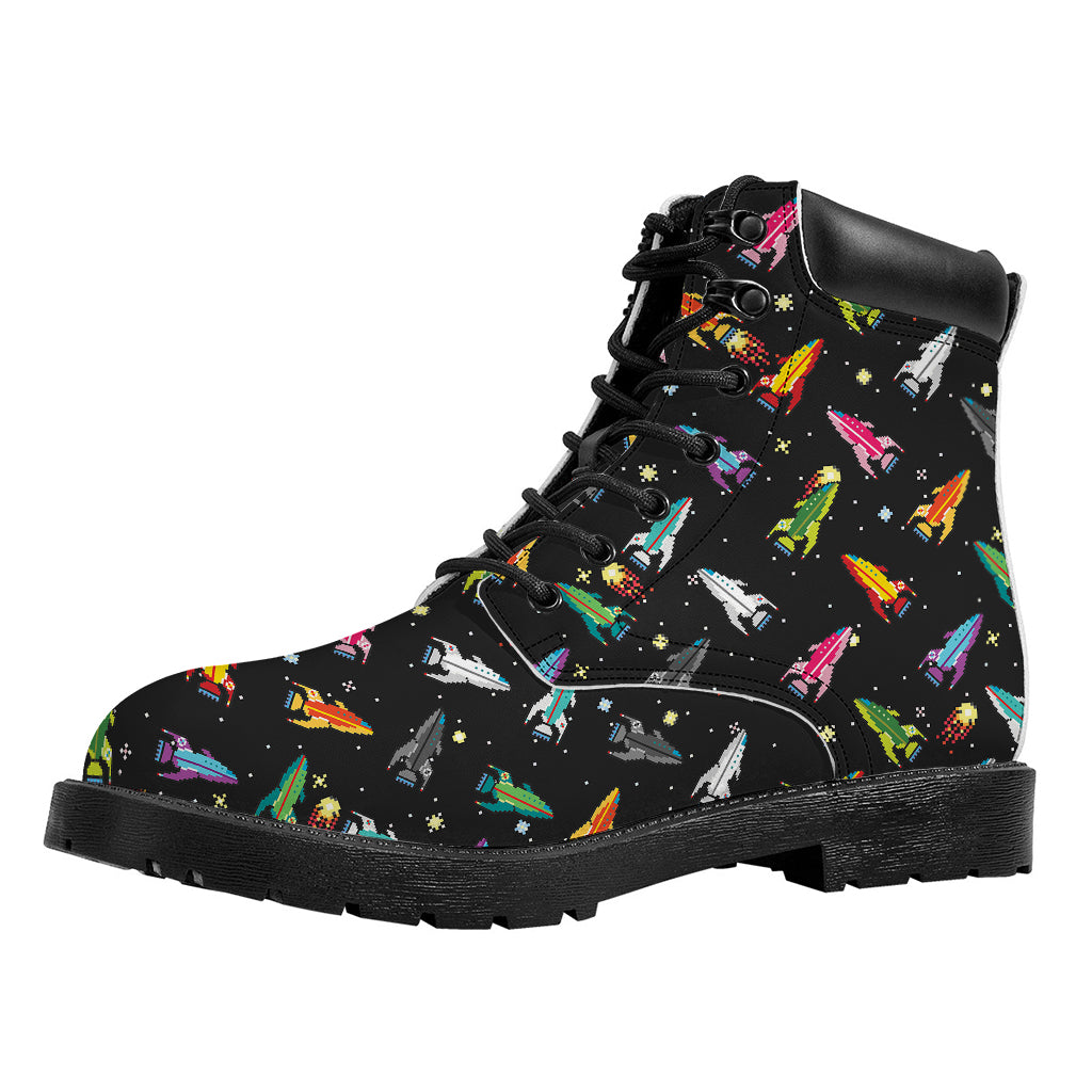 Pixel Spaceships Pattern Print Work Boots