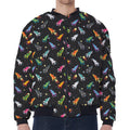 Pixel Spaceships Pattern Print Zip Sleeve Bomber Jacket