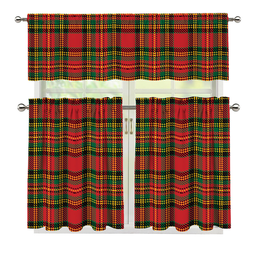 Pixel Stewart Scottish Tartan Print 3 Piece Kitchen Curtains