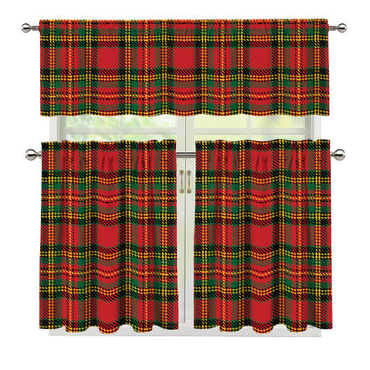 Pixel Stewart Scottish Tartan Print 3 Piece Kitchen Curtains