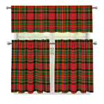 Pixel Stewart Scottish Tartan Print 3 Piece Kitchen Curtains