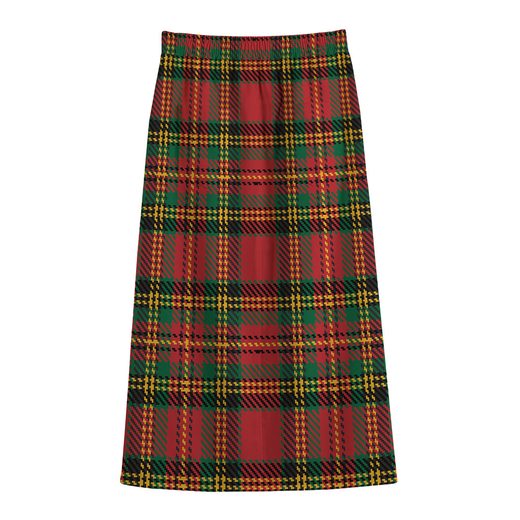 Pixel Stewart Scottish Tartan Print Cotton Front Slit Maxi Skirt