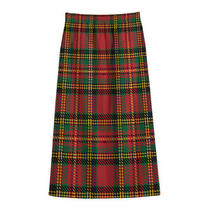 Pixel Stewart Scottish Tartan Print Cotton Front Slit Maxi Skirt