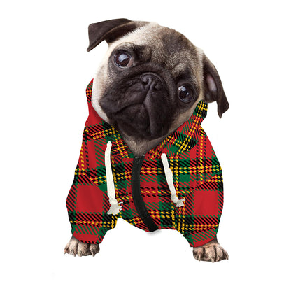 Pixel Stewart Scottish Tartan Print Dog Zip Up Hoodie