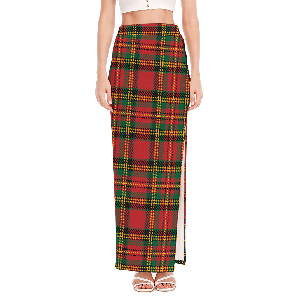 Pixel Stewart Scottish Tartan Print High Slit Maxi Skirt