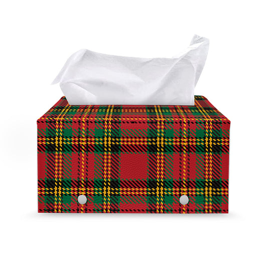 Pixel Stewart Scottish Tartan Print Leather Tissue Box Cover