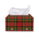 Pixel Stewart Scottish Tartan Print Leather Tissue Box Cover