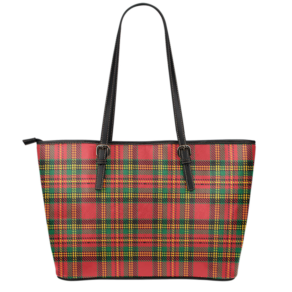 Pixel Stewart Scottish Tartan Print Leather Tote Bag