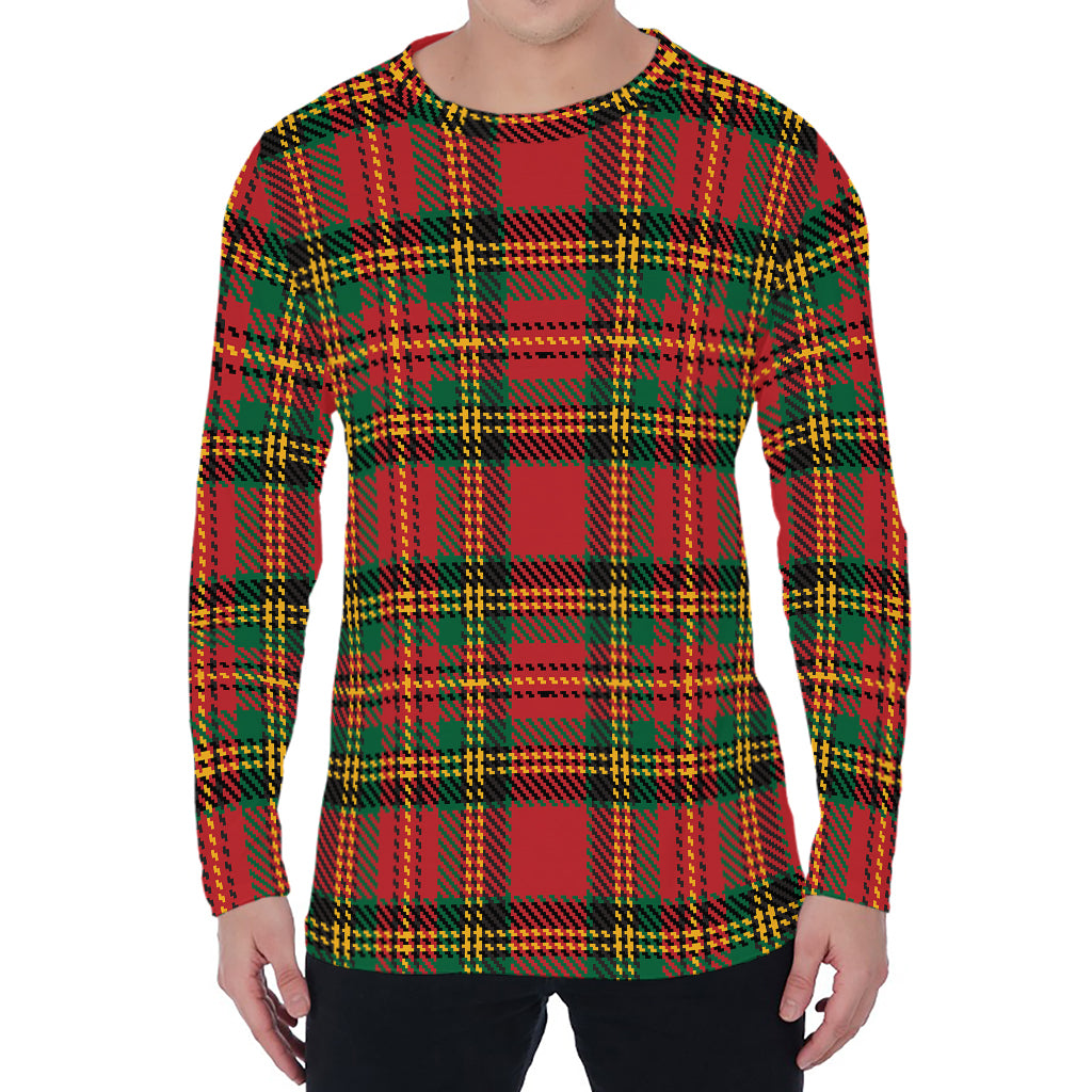 Pixel Stewart Scottish Tartan Print Men's Long Sleeve T-Shirt