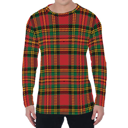 Pixel Stewart Scottish Tartan Print Men's Long Sleeve T-Shirt