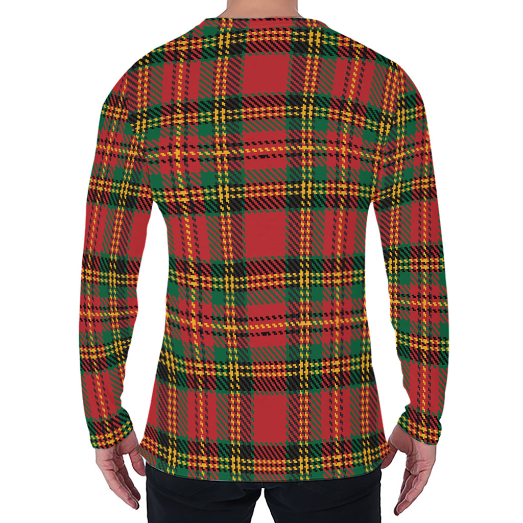 Pixel Stewart Scottish Tartan Print Men's Long Sleeve T-Shirt
