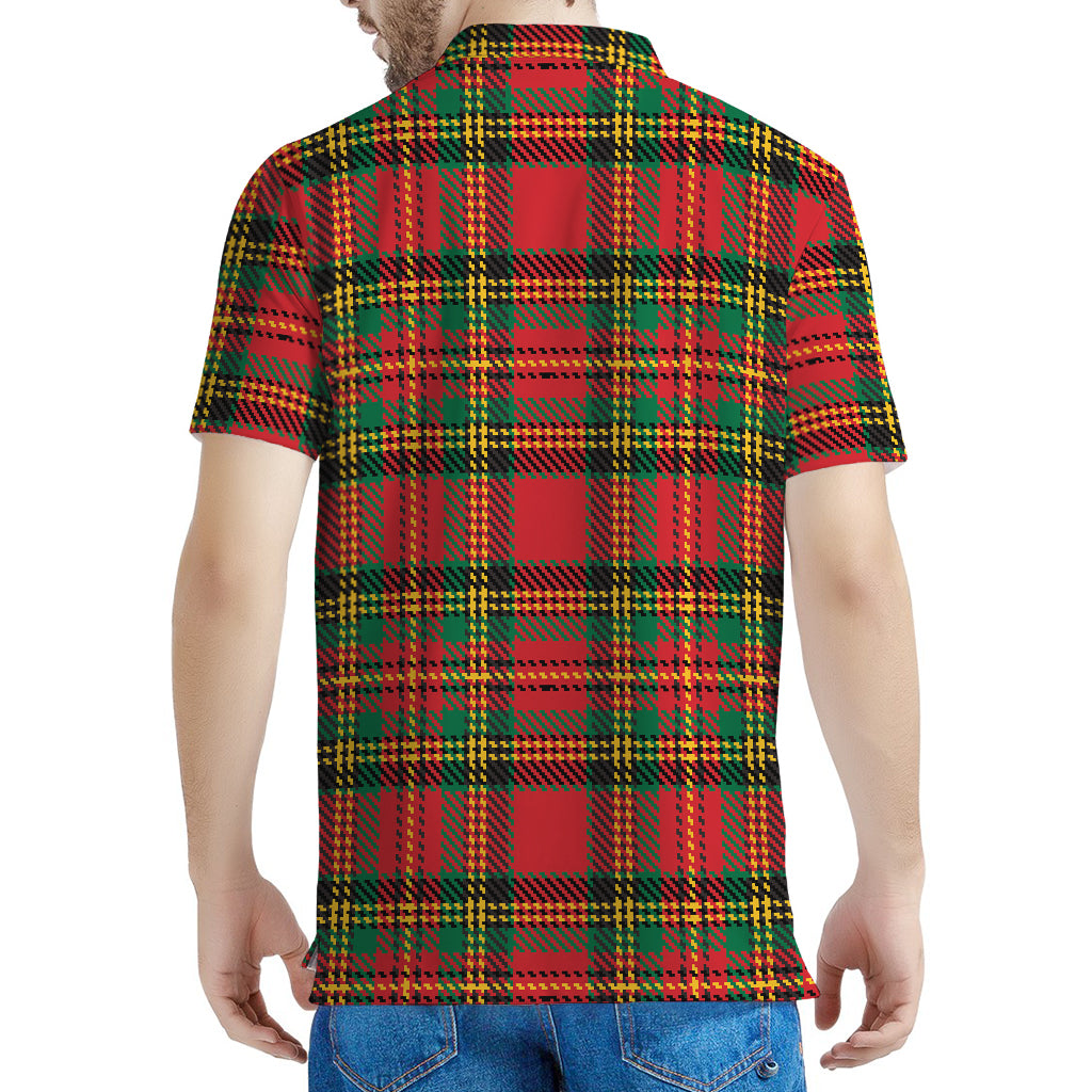 Pixel Stewart Scottish Tartan Print Men's Polo Shirt