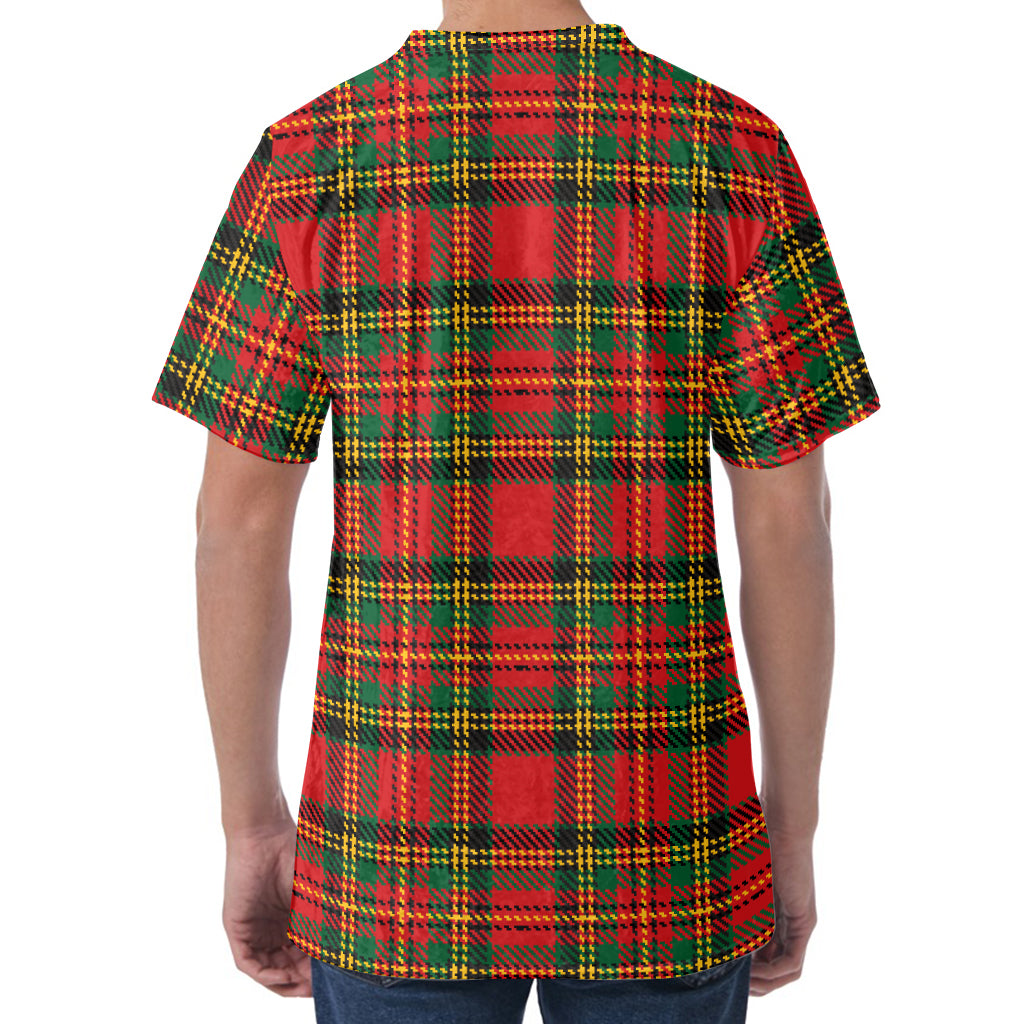 Pixel Stewart Scottish Tartan Print Men's Velvet T-Shirt