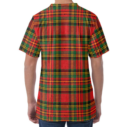 Pixel Stewart Scottish Tartan Print Men's Velvet T-Shirt