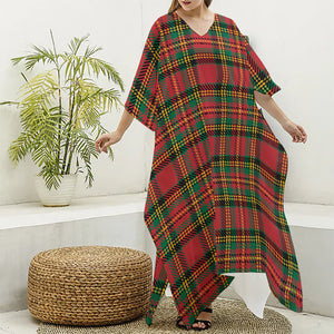 Pixel Stewart Scottish Tartan Print Silk V-Neck Kaftan Dress