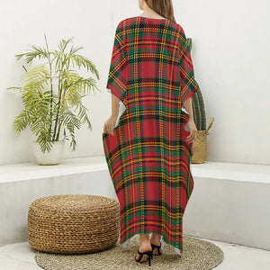 Pixel Stewart Scottish Tartan Print Silk V-Neck Kaftan Dress