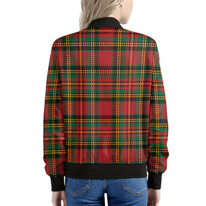 Pixel Stewart Scottish Tartan Print Women's Bomber Jacket