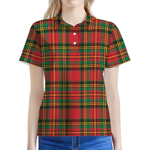 Pixel Stewart Scottish Tartan Print Women's Polo Shirt