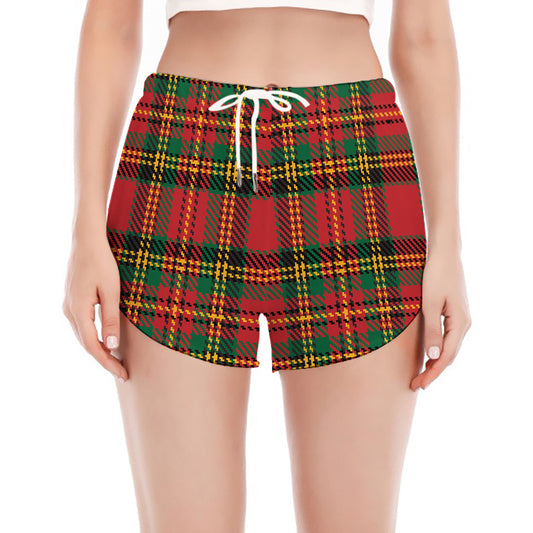 Pixel Stewart Scottish Tartan Print Women's Split Running Shorts