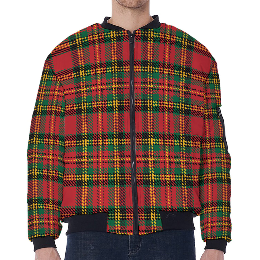 Pixel Stewart Scottish Tartan Print Zip Sleeve Bomber Jacket