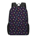 Pixel UFO Aliens Pattern Print 17 Inch Backpack