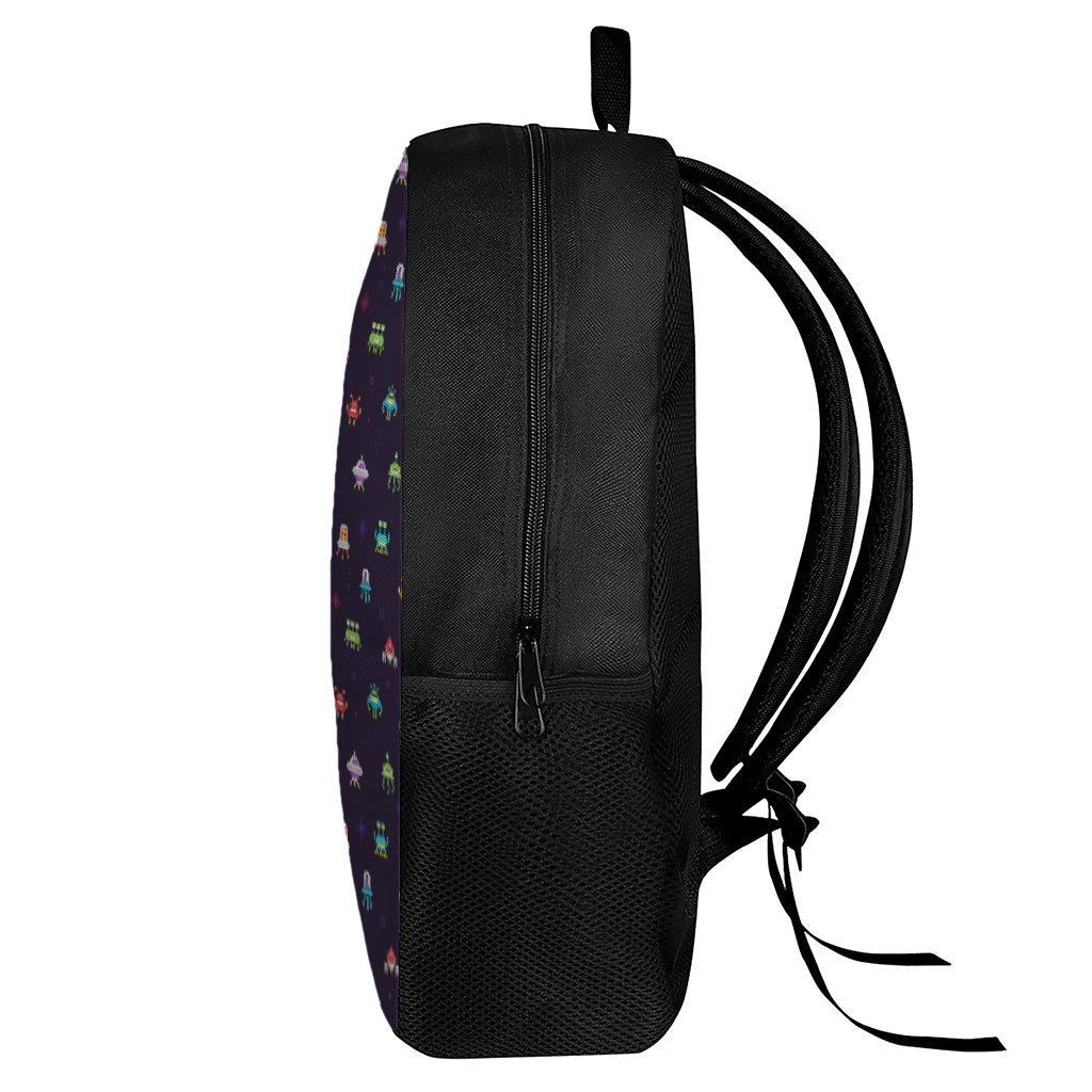 Pixel UFO Aliens Pattern Print 17 Inch Backpack