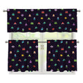 Pixel UFO Aliens Pattern Print 3 Piece Kitchen Curtains