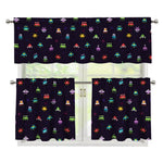 Pixel UFO Aliens Pattern Print 3 Piece Kitchen Curtains