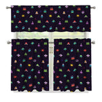 Pixel UFO Aliens Pattern Print 3 Piece Kitchen Curtains