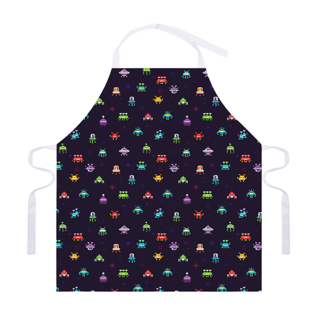 Pixel UFO Aliens Pattern Print Adjustable Apron
