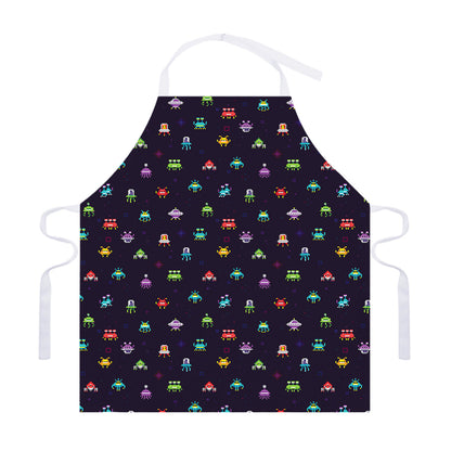 Pixel UFO Aliens Pattern Print Adjustable Apron