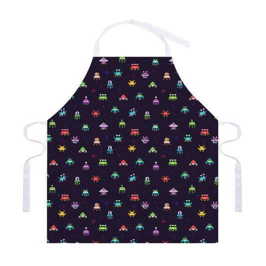 Pixel UFO Aliens Pattern Print Adjustable Apron