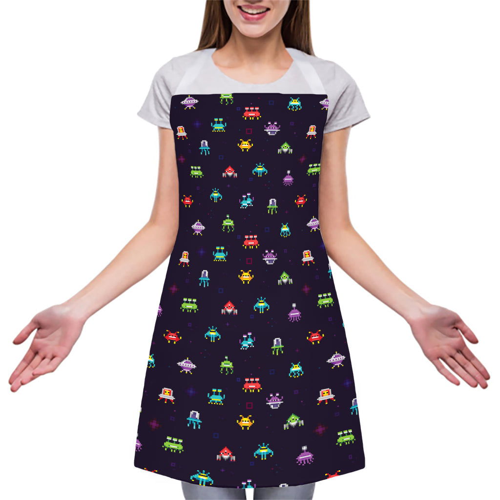 Pixel UFO Aliens Pattern Print Adjustable Apron