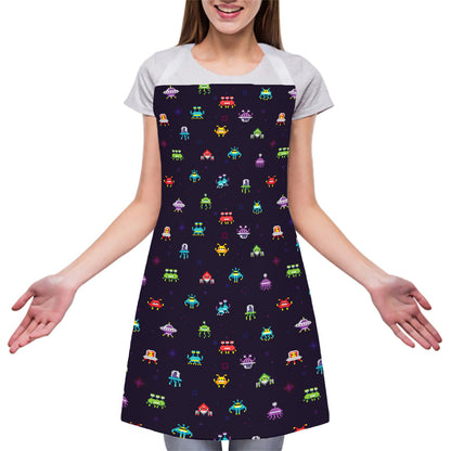 Pixel UFO Aliens Pattern Print Adjustable Apron