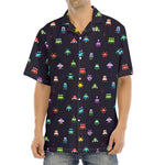 Pixel UFO Aliens Pattern Print Aloha Shirt