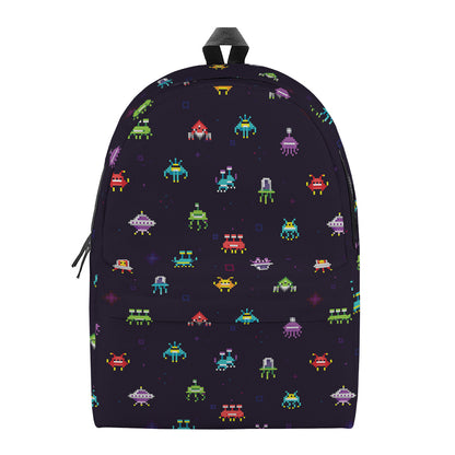 Pixel UFO Aliens Pattern Print Backpack