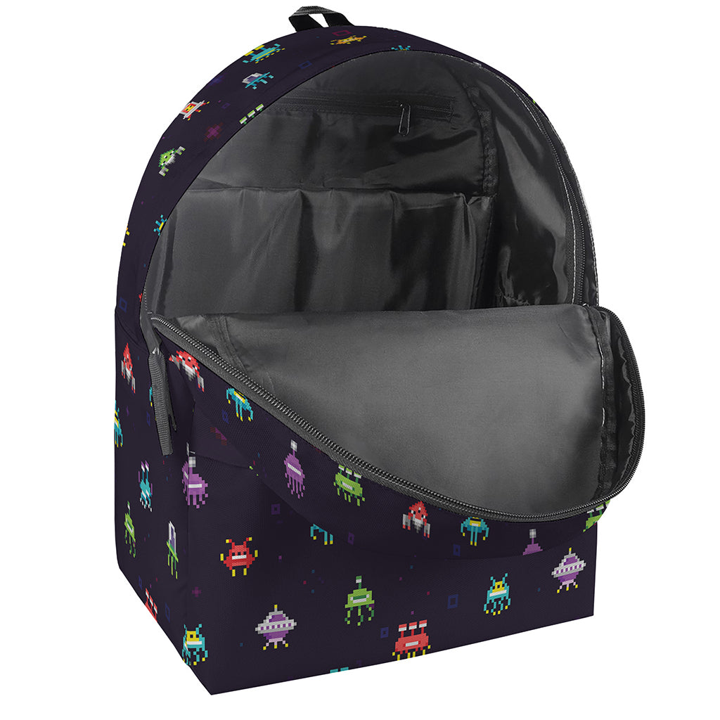 Pixel UFO Aliens Pattern Print Backpack