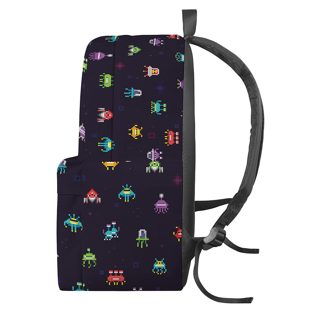 Pixel UFO Aliens Pattern Print Backpack