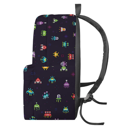 Pixel UFO Aliens Pattern Print Backpack