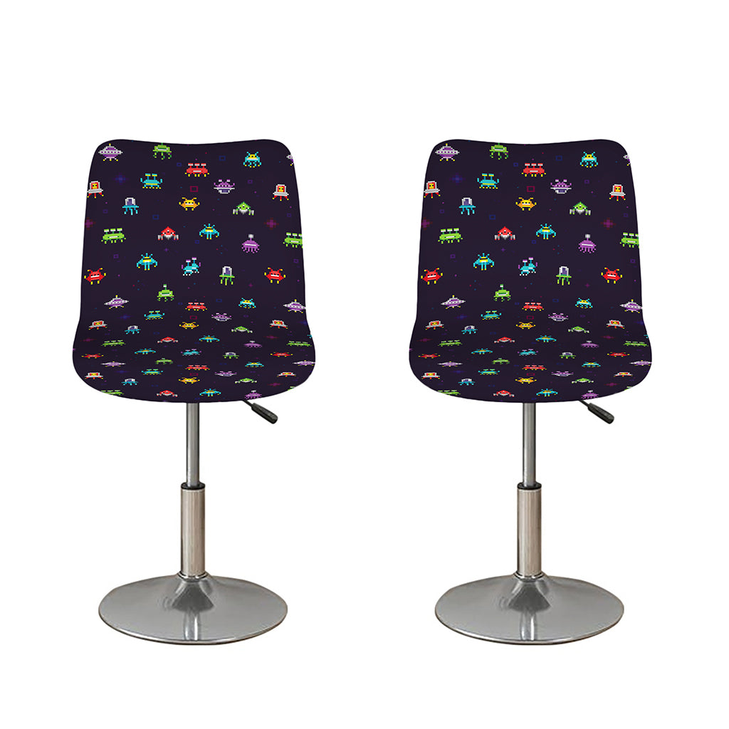 Pixel UFO Aliens Pattern Print Bar Stool Covers