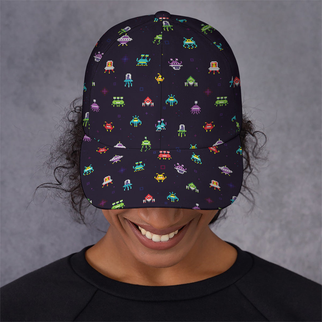 Pixel UFO Aliens Pattern Print Baseball Cap