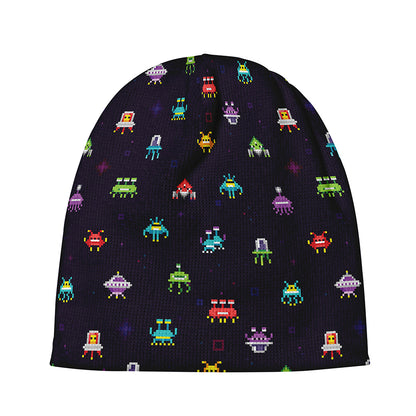 Pixel UFO Aliens Pattern Print Beanie