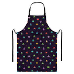 Pixel UFO Aliens Pattern Print Bib Apron With Pocket