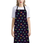 Pixel UFO Aliens Pattern Print Bib Apron With Pocket