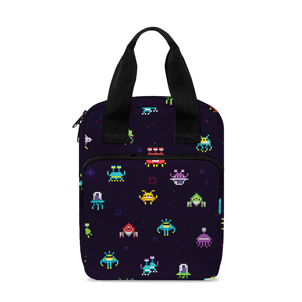 Pixel UFO Aliens Pattern Print Bible Tote Bag