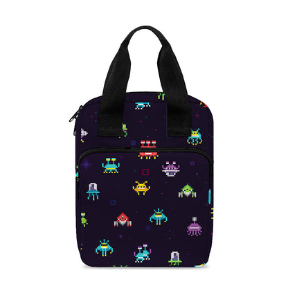 Pixel UFO Aliens Pattern Print Bible Tote Bag